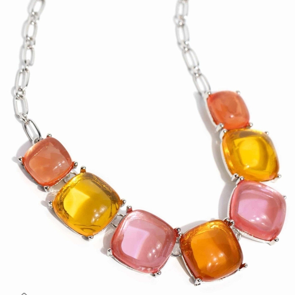 Paparazzi Pink and Orange Faceted Necklace Reflective Range Fashion Jewelry